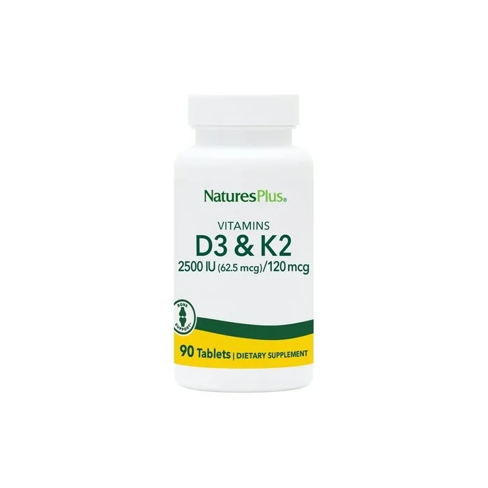 NaturesPlus Vitamin D3 2500IU with Vitamin K2 120mg High Strength Supplement Bone and Immune Support 90 Tablets