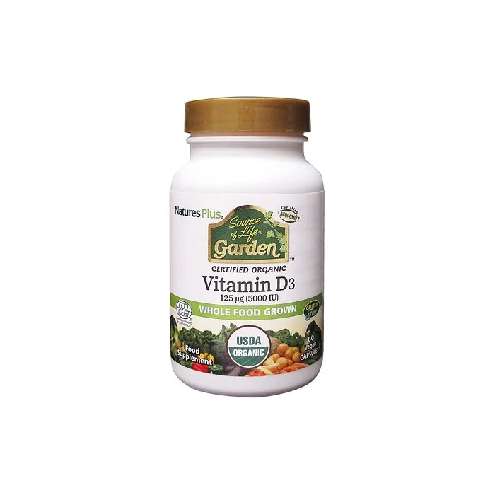 NaturesPlus Source of Life Garden Certified Organic Vitamin D3 Cholecalciferol 5000 iu 60 Vegan Capsules - 30 Servings