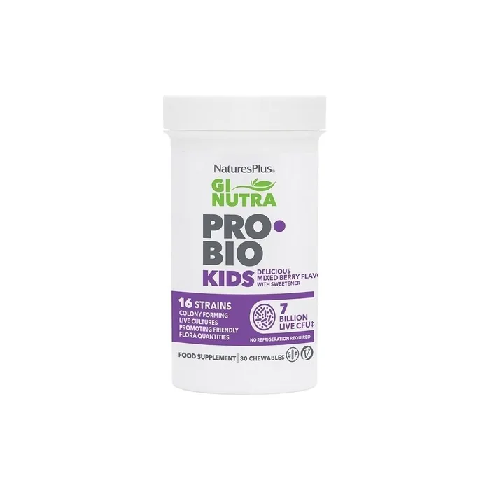 NaturesPlus GI NUTRA Pro Bio Kids Probiotic with Prebiotic Fiber Complex 30 Chewable Tablets