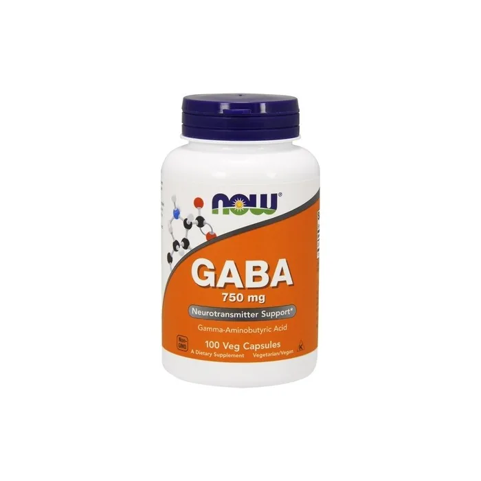 NOW GABA 750mg Dietary Supplement 100 Vegetarian Capsules