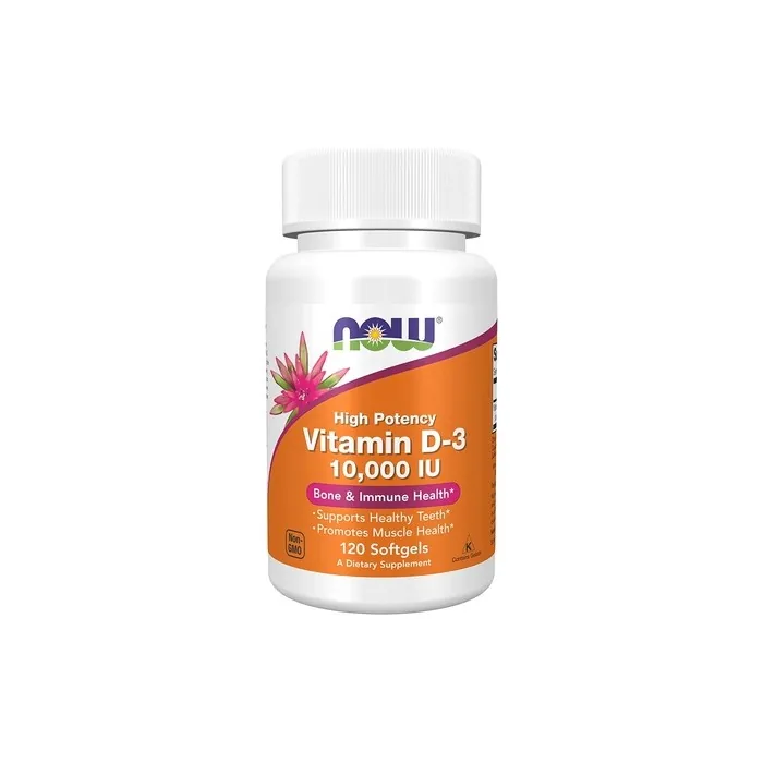 NOW Supplements Vitamin D-3 10,000 IU Structural Support 120 Softgels