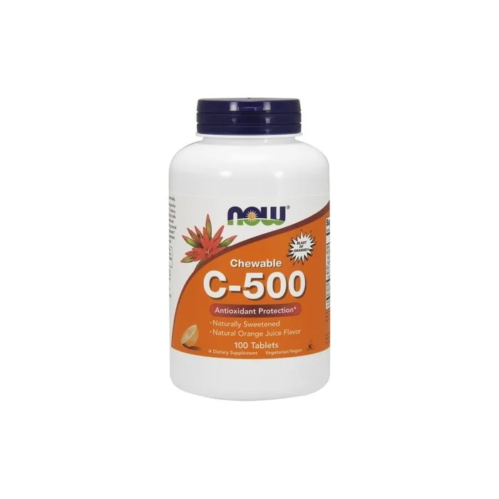 NOW Foods Vitamin C 500mg Chewable Tablets Orange Flavor - 100 Count