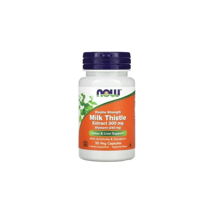 NOW Foods Milk Thistle Extract with Artichoke and Dandelion 300mg Double Strength - 50 Vegetable Capsules