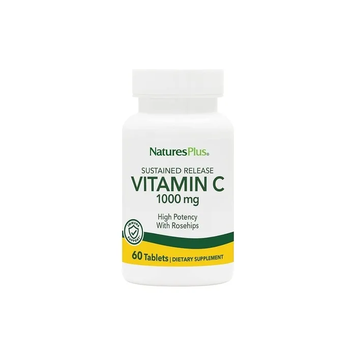 NaturesPlus Vitamin C with Rose HIPS Sustained Release 1000mg Ascorbic Acid 60 Vegetarian Tablets