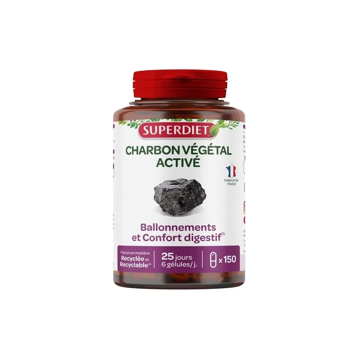 Superdiet Activated Vegetable Charcoal for Bloating and Digestive Comfort