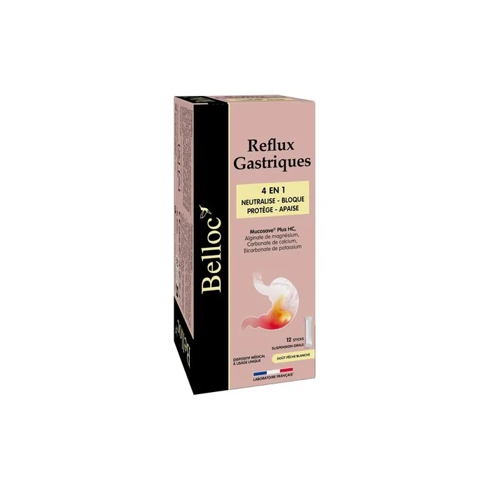 Belloc Gastric Reflux Sticks 12 - 4 in 1 Neutralizes, Blocks, Protects, Soothes