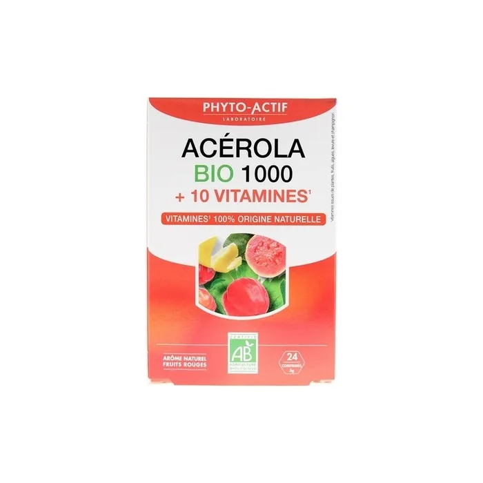 Phyto-Actif Acerola 1000 with 10 Vitamins Organic Food Supplement 24 Tablets