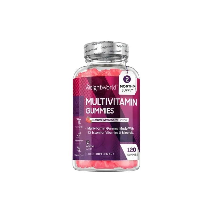 Multivitamin Gummies for Women & Men 120 Vitamin Gummies - 2 Months Supply - 13 Multivitamins & Minerals - With Vitamin C, A, D, B, Biotin & Zinc - Strawberry Flavoured Chewable Multivitamins Adults