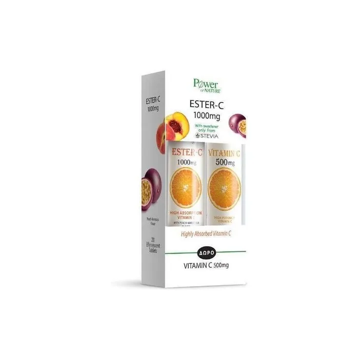 Power Health Power Of Nature Set Dietary Supplement With Stevia Ester C 1000mg And Gift Vitamin C 500mg Peach And Orange Flavors