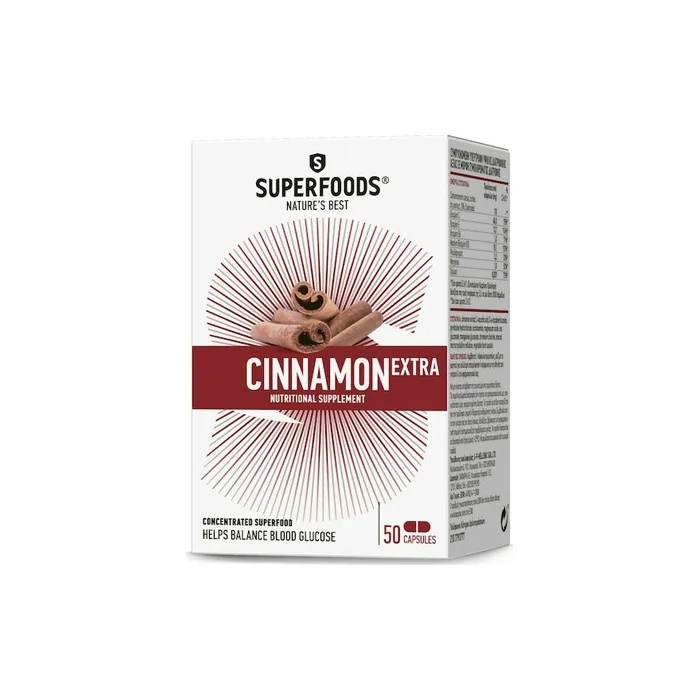 Superfoods Extra Cinnamon Dietary Supplement For Maintaining Normal Glucose Levels 50 Capsules