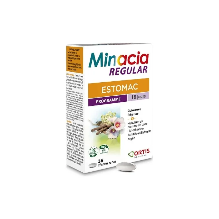Laboratoires Ortis Minacia Regular 36 Tablets for Stomach Acidity with Marshmallow