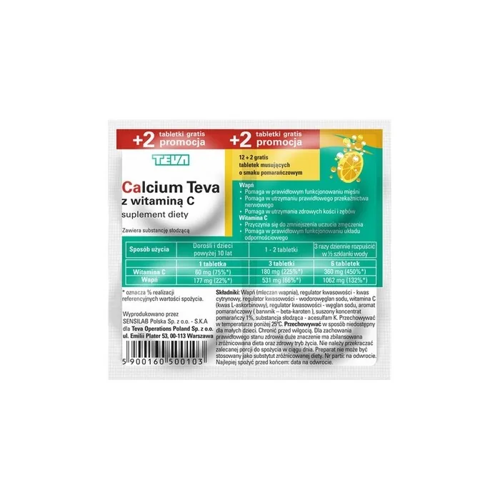 Calcium Pliva Vitamin C Tablets 12 Count
