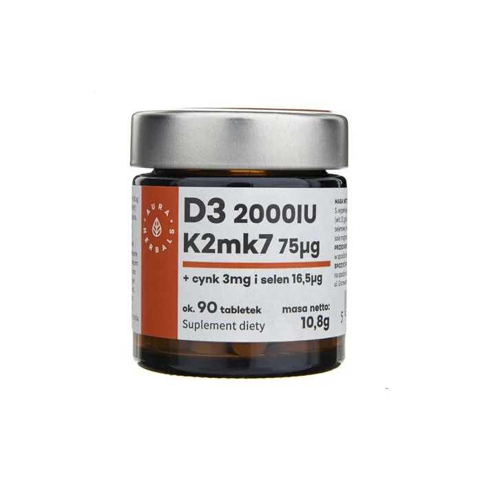 Aura Herbals Vitamin D3 2000IU K2mk7 Zinc Selenium 90 Tablets