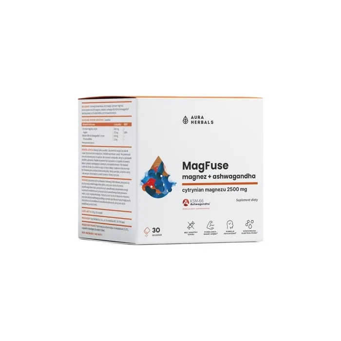 Aura Herbals Magfuse Magnesium + Ashwagandha Dietary Supplement 30x2.78g
