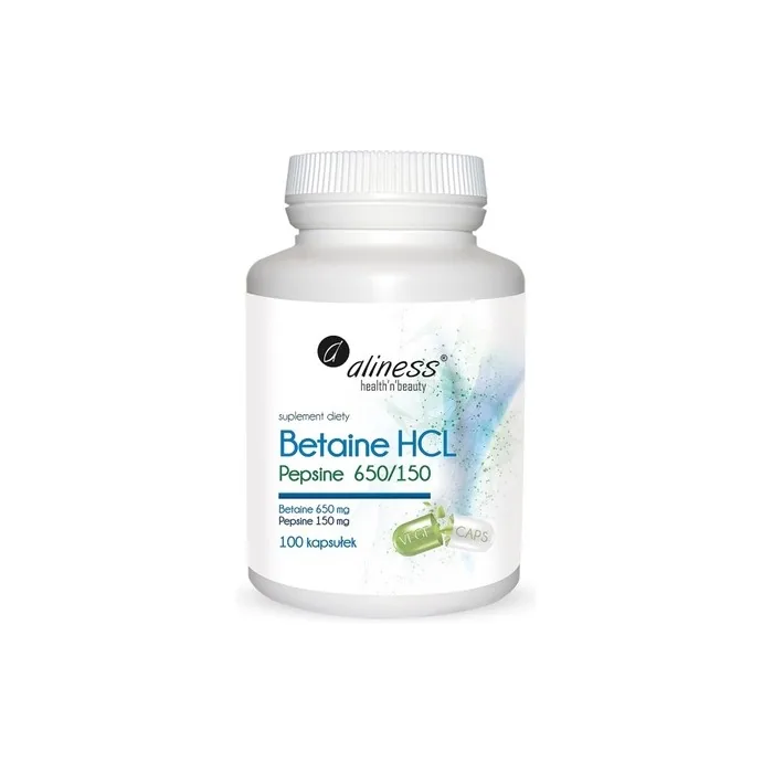 Aliness Betaine HCL 650mg Pepsin 150mg Digestive Enzymes Dietary Supplement Vegan Vegetarian 100 Capsules