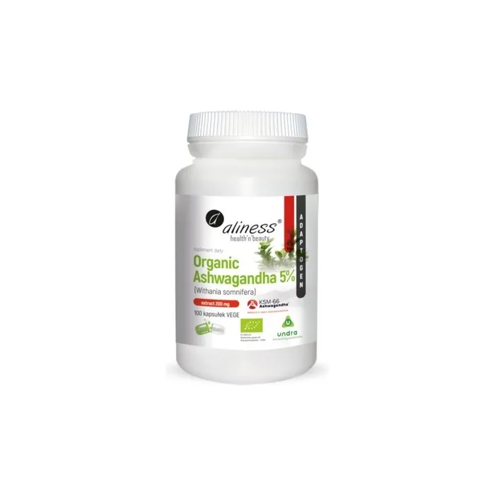 Aliness Organic Ashwagandha 5% KSM-66 200mg 100 Capsules