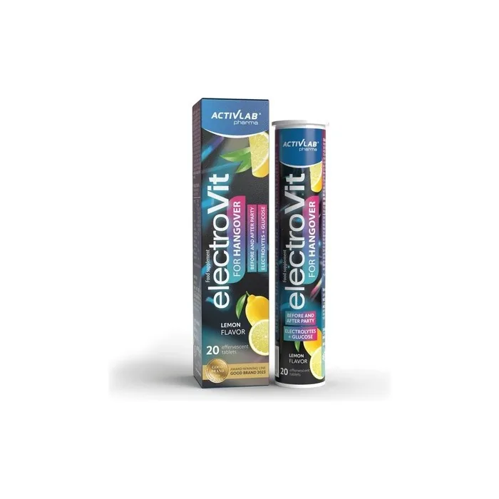 Activlab ElectroVit Hangover Support with Glucose, Electrolytes, and Plant Extracts 20 Effervescent Tablets Lemon Flavor Sodium Potassium Zinc Magnesium B6 Vitamin C
