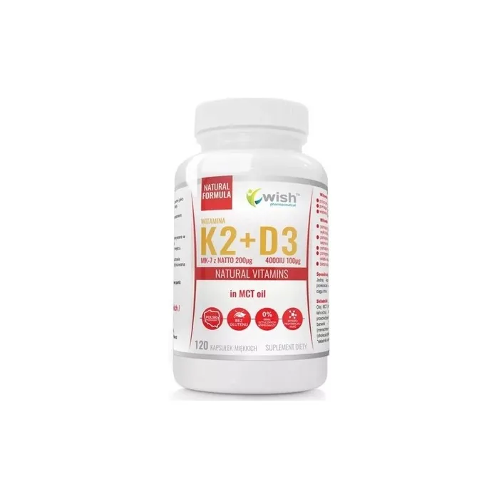 Wish Vitamin K2 MK-7 200g and D3 100g 4000 IU in MCT Oil 120 Capsules