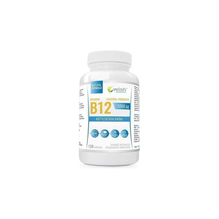 Wish Pharmaceutical Vitamin B12 1000 Micrograms + Leucine + Prebiotic Dietary Supplement 120 Capsules