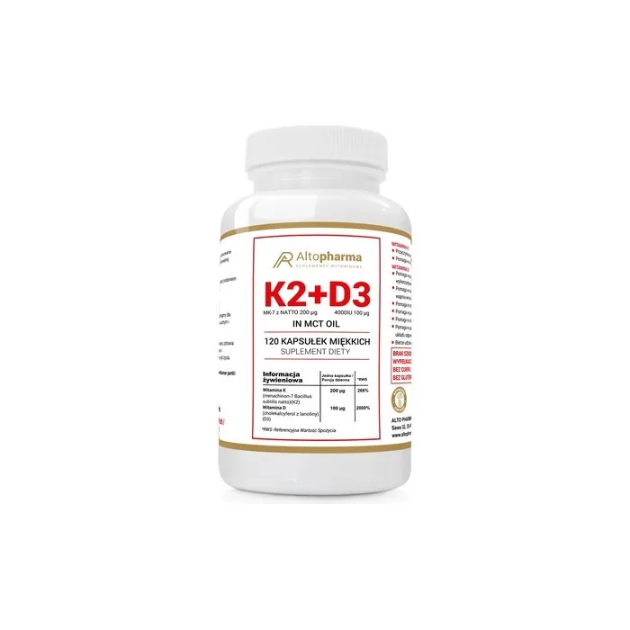Altopharma Vitamin K2 Mk-7 200 Micrograms + D3 4000 International Units Dietary Supplement 120 Capsules