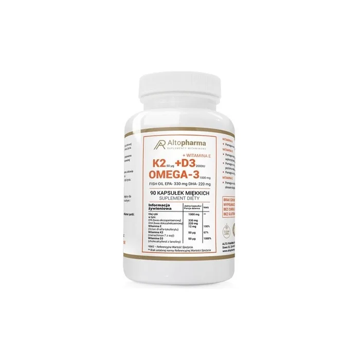 Alto Pharma Vitamin K2 MK-7 + D3 2000 IU + Vitamin E + Omega-3 90 Capsules