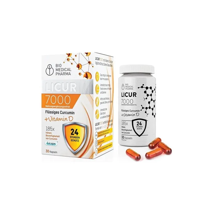 Licur 7000 Turmeric Capsules with Vitamin D3 - High Bioavailability Mizellen Curcumin - 1 Capsule Daily - 30 Day Supply