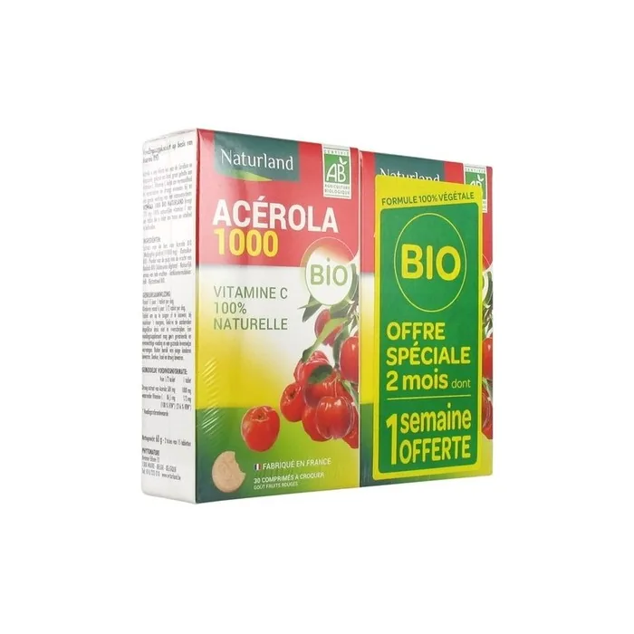Naturland Acerola Bio 1000 Chewable Tablets - Pack of 2