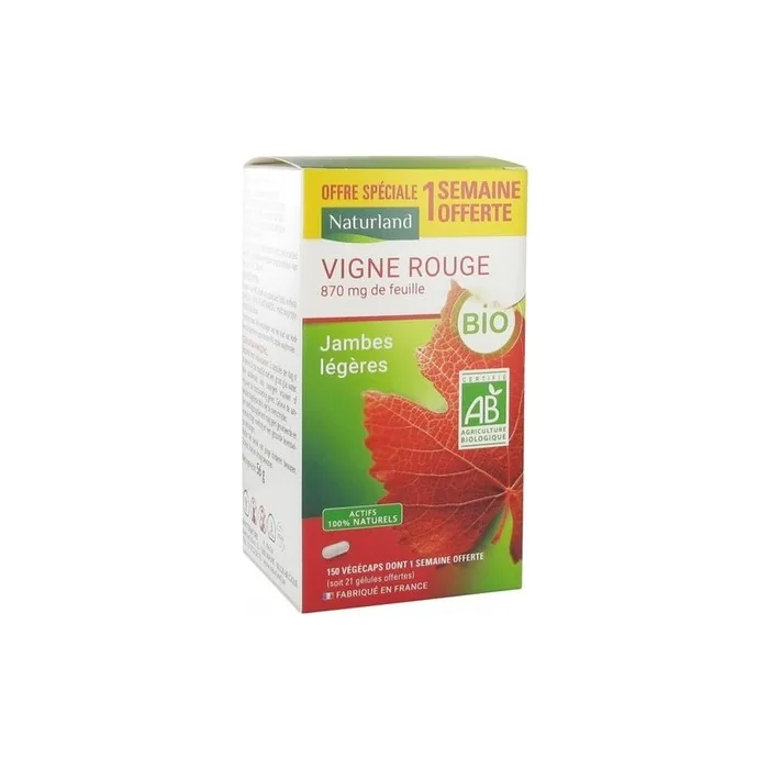 Naturland Organic Red Vine Dietary Supplement 150 Vegan Capsules - 21 Free