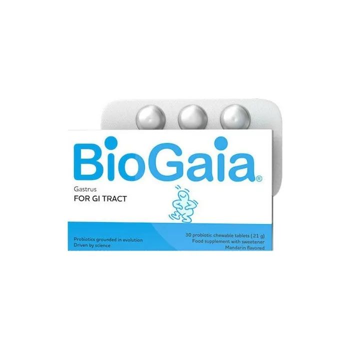Biogaia Gastrus Dietary Supplement With Probiotics Mandarin Flavor - 30 Chewable Tablets