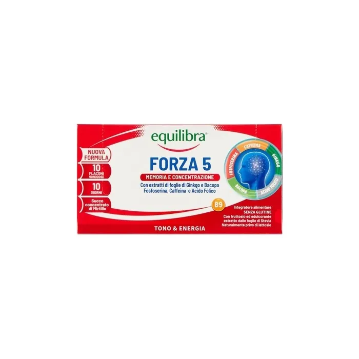 Equilibra Forza 5 Integratore With Ginkgo And Bacopa Leaf Extracts Phosphatidylserine Caffeine And Folic Acid Cola Flavored With Concentrated Blueberry Juice 10 Vials