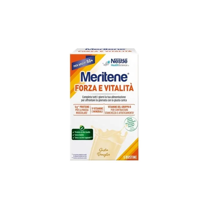 Meritene Forza & Vitalità Protein Supplement with Vitamins and Minerals Vanilla Flavor - Pack of 5