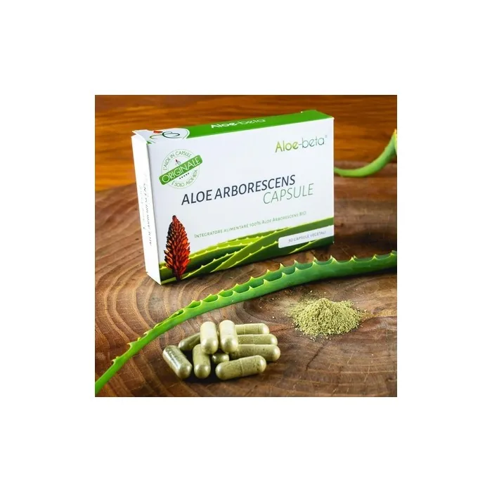 ALOEBETA Organic Aloe Arborescens Capsules - 100% Organic Aloe Vera Capsules - Made in Italy - Organic Dietary Supplement - No Sweeteners or Preservatives, No GMO