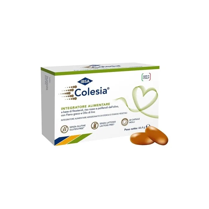 IBSA Colesia Soft Gel 60 Soft Capsules Made in Italy with Phytosterols, Red Rice, and Olive Polyphenols with Fenugreek and Flaxseed