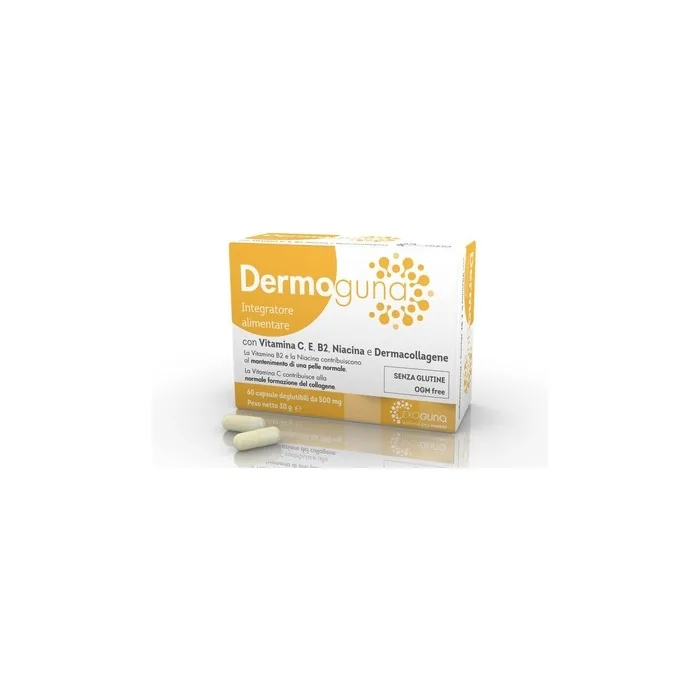 Exoguna DermoGUNA 60 Capsules - Dietary Supplement with Vitamin C, E, B2, Niacin, and Dermacollagen