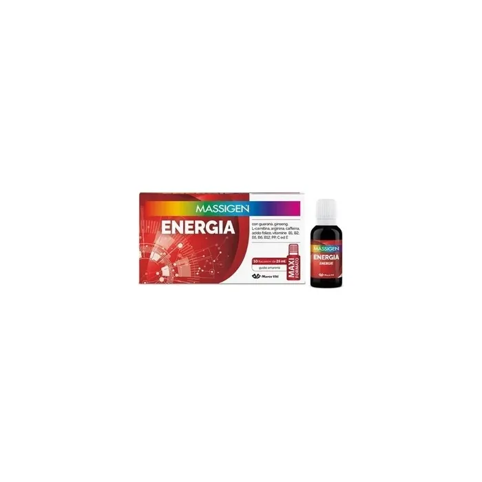 Marco Viti Pharmaceuticals Massigen Energy Dietary Supplement Tonic And Energetic 10 Vials Of 25 Milliliters Cherry Flavor