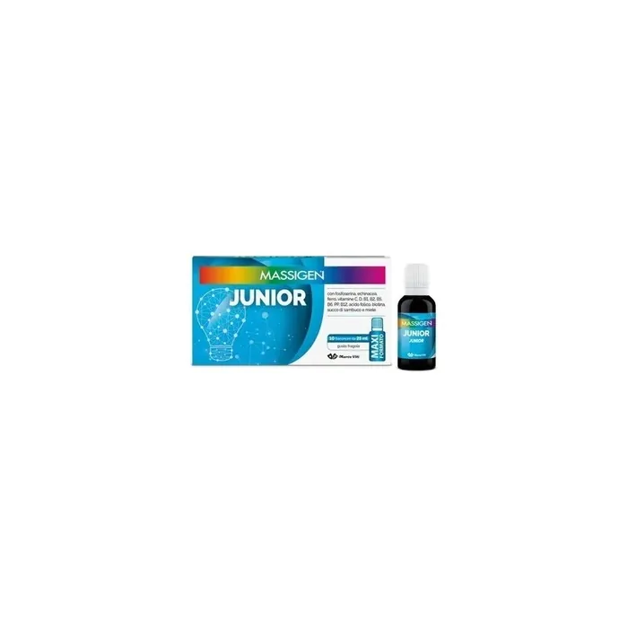 Marco Viti Pharmaceuticals Massigen Junior Food Supplement Tonic 10 Vials Strawberry Flavor