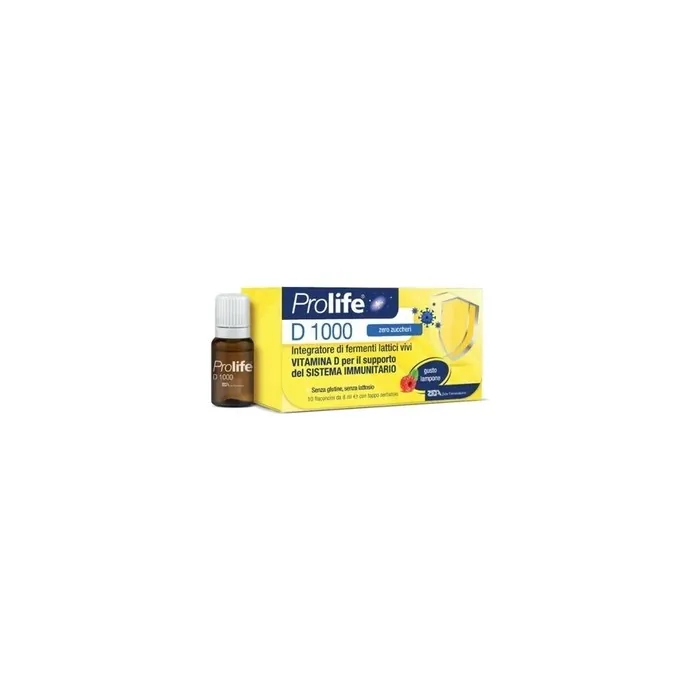 Zeta Farmaceutici Prolife D 1000 Dietary Supplement Of Live Lactic Ferments And Vitamin D 10 Vials Of 8 Ml Raspberry Flavor