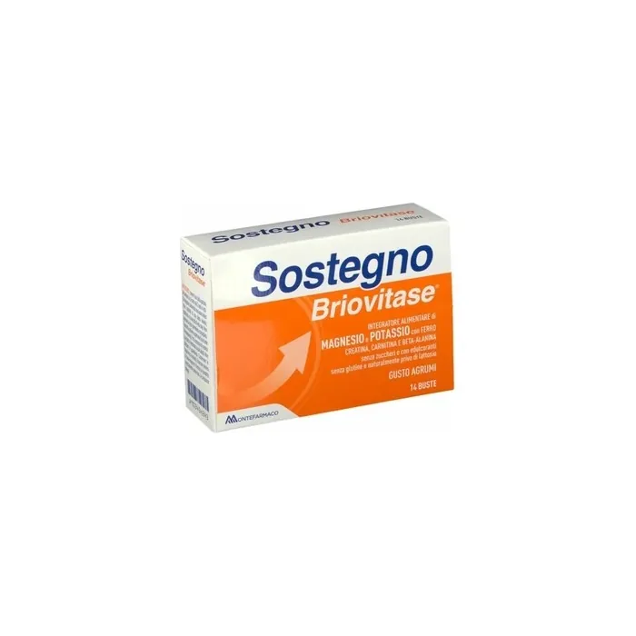 Montefarmaco Briovitase Support Dietary Supplement Of Magnesium And Potassium Orange Flavor 14 Sachets