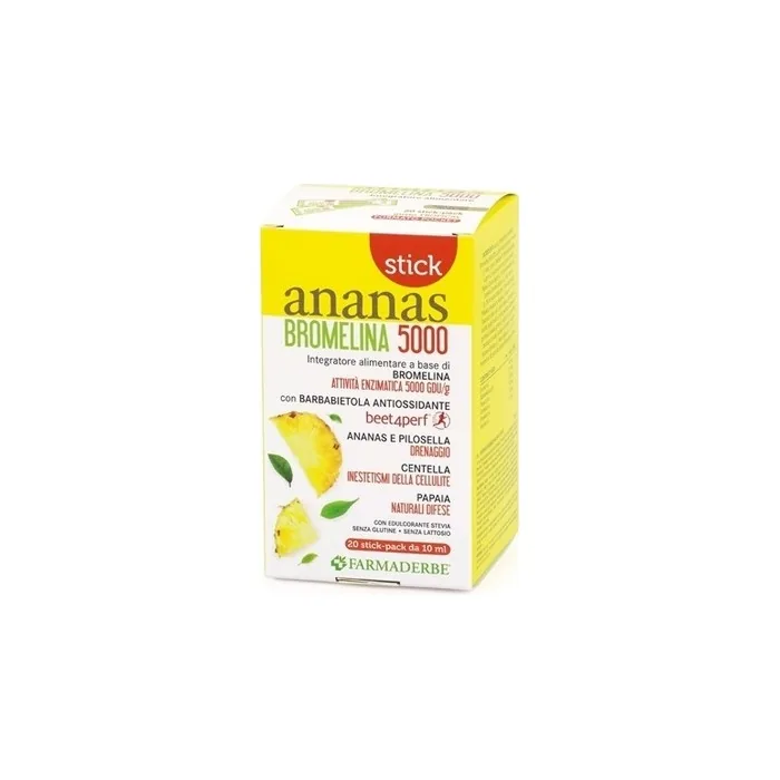 Farmaderbe Pineapple Bromelain Dietary Supplement for Drainage and Microcirculation 20 Sticks