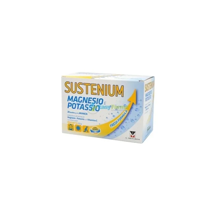 A Menarini Sustenium Magnesium And Potassium Fresh Formula Supplement 28 Sachets Orange Flavor