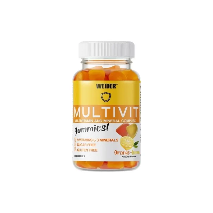 Weider Multivit Gummies 9 Vitamins and 3 Essential Minerals - Low Calorie Sugar and Gluten Free 80 Gummies