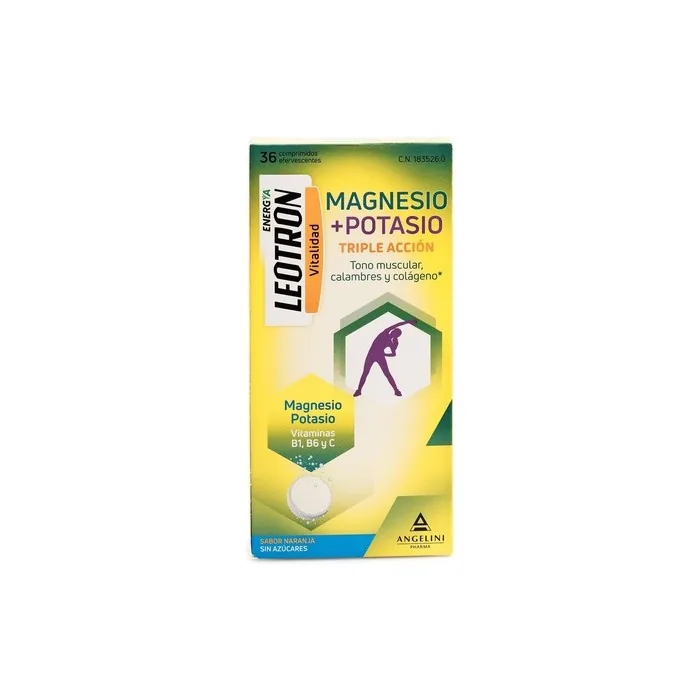 Leotron Magnesium + Potassium Energy Effervescent Tablets 36 Units - Orange Flavor