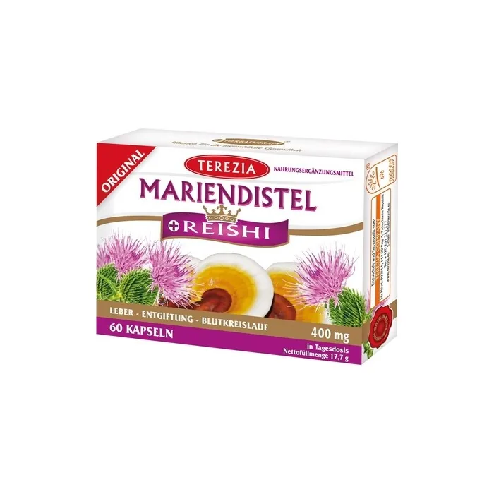 MARIENDISTEL + REISHI 400mg Effective Combination for Liver Detoxification 100% Natural Product without Additives Declared Content of SILYMARIN