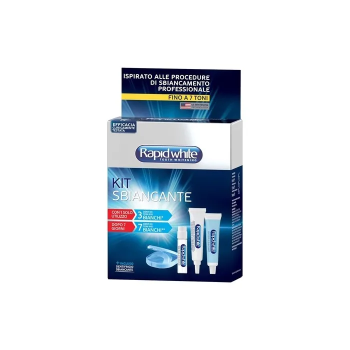 Rapid White Teeth Whitening Set with Accelerator 6ml, Bleaching Gel 13ml, Express White Toothpaste 14ml, Soft Mask with Case, Color Scale, Mint Flavor