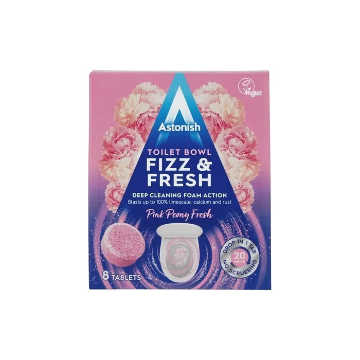 Astonish Special Aromatic Edition Toilet BowlFizz & Fresh Deep Cleaning Foam Action Tabs Pink Peony Fresh Scent 8 Tablets