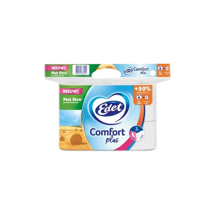 Edet Toilet Paper Comfort Plus 3-Ply Straw - 6 Rolls