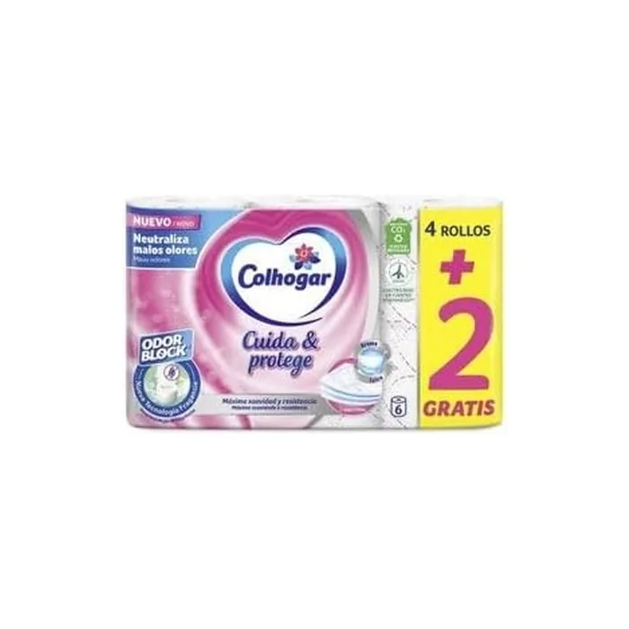 Colhogar Cares & Protects Soft and Durable Toilet Paper 6 Rolls 3 Ply 100% Fragrance Free White