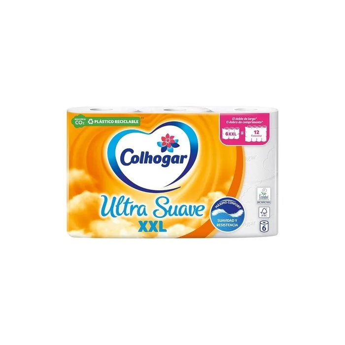 Colhogar Ultra Soft XXL Soft Toilet Paper 6 Extra Large Rolls 2 Ply Bath Paper 100% Perfume Free White
