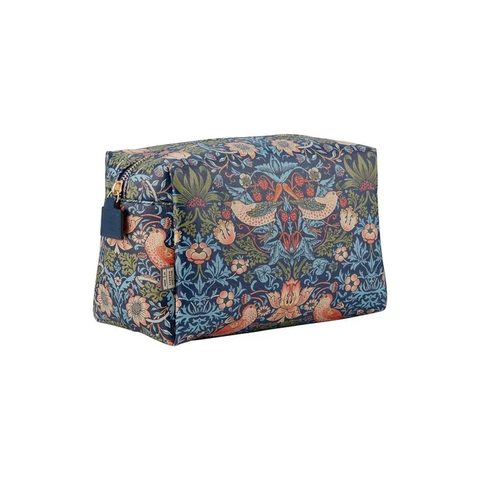William Morris At Home Strawberry Thief Large Blue Wash Bag Toiletries Beauty Essentials Vegan Leather Print Perfect Travel Gift