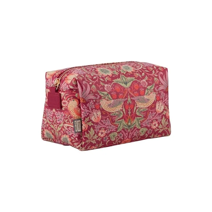 William Morris At Home Strawberry Thief Medium Raspberry Red Wash Bag Toiletries & Beauty Essentials Vegan Leather Strawberry Thief Print Perfect Travel Gift